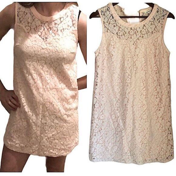 Monteau blush light pink lace sheath sleeveless crew neck mini dress-medium - Picture 1 of 12